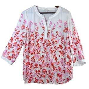 Talbots Pink and White Floral Women's Button up Blouse Large